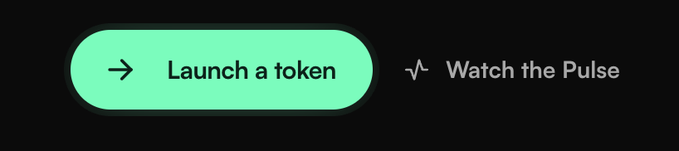 A digital interface with two buttons reading "Launch a token" and "Watch the Pulse" against a black background.