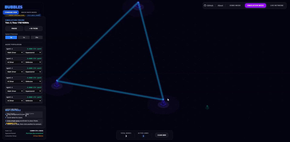 The image depicts a 3D view of an online real estate platform, Bubble @Base. This platform focuses on Agentic Real Estate (ARE) and uses spatial and economic model principles for developing and managing digital properties. It aims to provide a comparison between blockchain data and its application in the marketplace as part of its game space interface.