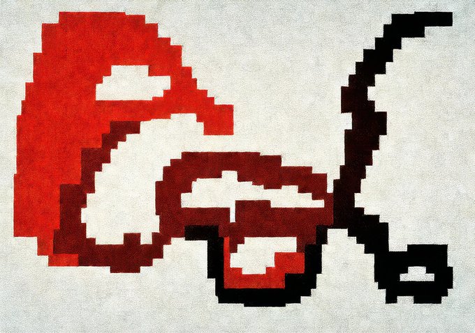 A stylized pixel-art logo featuring the letters 'ed' in red and black against a textured off-white background.