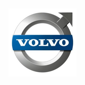 The image shows the Volvo logo, featuring the iconic silver circular emblem with an arrow extending from it, intersected by a blue banner displaying "VOLVO" in white text. This branding aligns with the post about Volvo's testing of a proprietary cryptocurrency for supply chain settlement, representing the automobile giant exploring blockchain technology for material transactions.