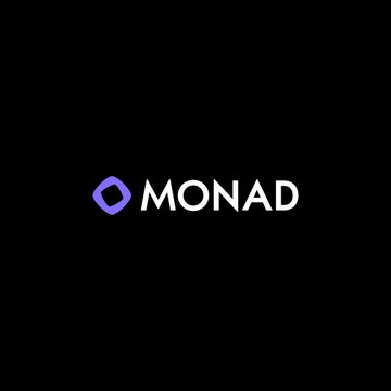 The Monad logo is shown in white text with a purple diamond icon on a black background.