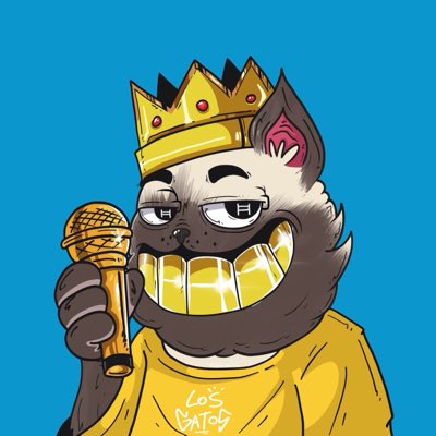 A cartoon illustration depicts a smug-looking dog wearing a gold crown and shiny gold teeth, holding a golden microphone, with 'CO'S BAKO' written on its yellow shirt.