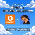 A promotional graphic for an 'OFFICIAL UNVAULT PARTNER COLLECTION' featuring the Unvault logo and a cartoon character, with 'CREDIT KIDDOS' text at the bottom.