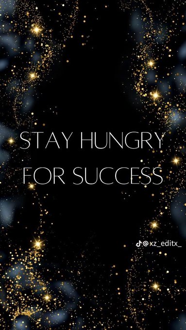 A black background with golden sparkles framing the motivational text 'STAY HUNGRY FOR SUCCESS' and the TikTok handle '@xz_editx'.
