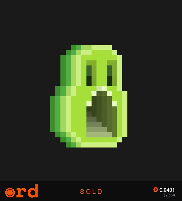 This image features a green pixel art of a face with its mouth wide open, giving an appearance as if the person inside has gone crazy or burst out in laughter. The background appears to be black, emphasizing the vibrant colors and creating a dramatic effect. Additionally, there is text visible that seems to be related to cryptocurrency, possibly discussing Bitcoin Bravocados, how to hit at least 10T difficulty by hitting Parasite Pool, and collection offers for Bitcoin.