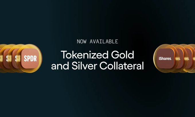 A promotional banner from OndoPerps announcing "NOW AVAILABLE" Tokenized Gold and Silver Collateral, featuring stacks of gold icon tokens branded with "SPDR" and "iShares" to represent the underlying ETFs backing the tokenized assets. The image visually reinforces the post's message by highlighting how tokenized versions of traditional gold and silver funds can now be utilized as collateral for perpetual futures trading.