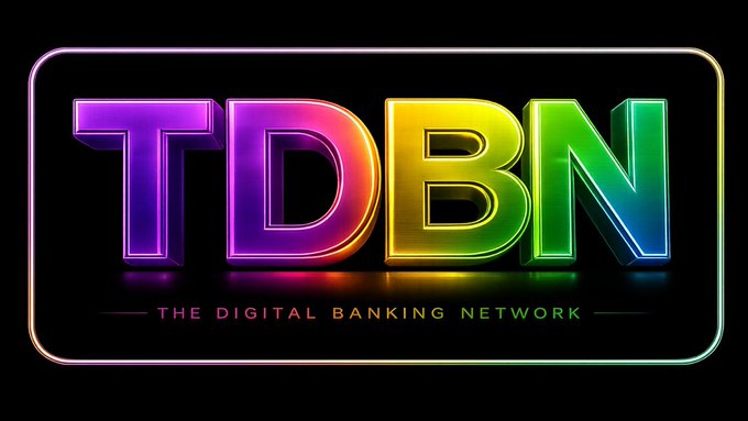 A vibrant rainbow-colored neon logo displaying "TDBN" with "THE DIGITAL BANKING NETWORK" underneath, representing the TDBN ecosystem's expanding collaborations with partners like Metallicus and Navari to integrate stablecoin solutions into credit union and community bank platforms.