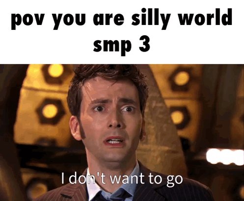 The image features a man wearing a suit, with his face turned towards the camera as he looks surprised or shocked. The caption below the image reads "pov you are sillier world smp 3", which seems to be a reference to a popular meme about the internet and social media culture.
