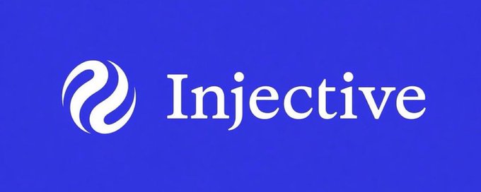 The image displays the Injective logo, featuring a stylized white circular emblem beside the word "Injective" set against a solid blue background. This branding corresponds to the post's reference to the @injective community's governance vote to make INJ more deflationary, visually anchoring the token-related announcement with the project's official identity.
