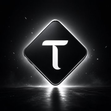 This image displays a stylish, glowing black diamond logo with a white "T" inside, representing the cryptocurrency ticker $TAO, which aligns with the post's question about choosing between $TAO and $KAS.