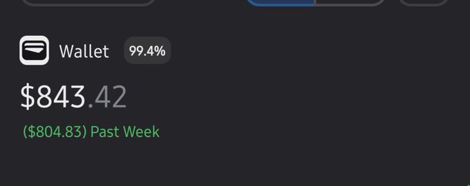 A Robinhood Wallet dashboard displays a balance of $843.42, with a notable gain of $804.83 over the past week, visually reinforcing the poster's excitement about the strong performance and reliability of the Robinhood chain as they look ahead to similar success on Arc mainnet.