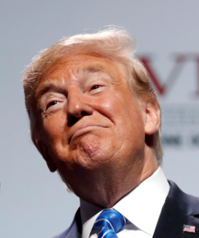 A close-up photo of Donald Trump looking upward with a determined facial expression, used to accompany news regarding his proposals to cut capital gains taxes.