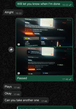 A WhatsApp conversation screenshot showing trading app notifications with profit/loss figures of $115.20 and $11.30, along with text exchanges including 'Alright', 'Passed', 'Plays', 'Okay', and 'Can you take another one'.