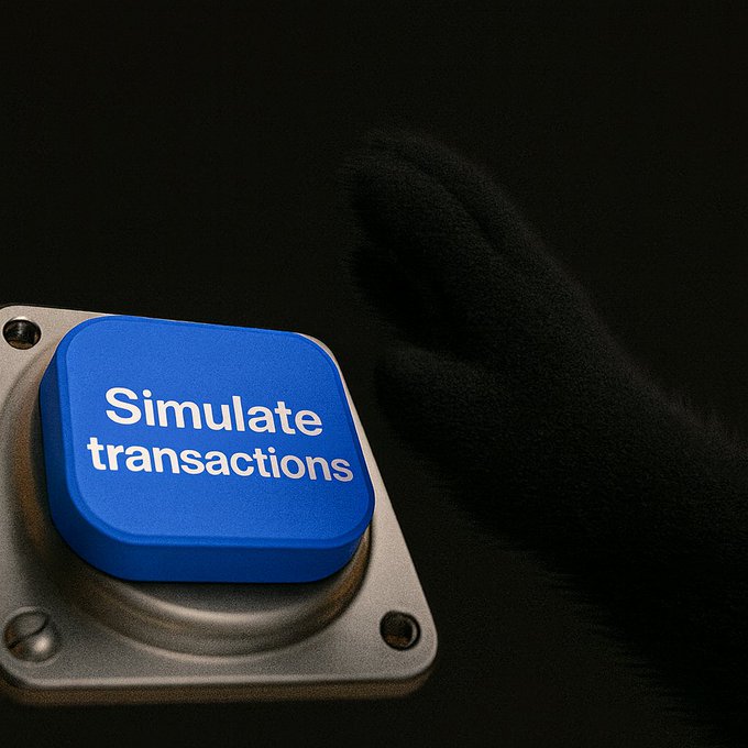ursa's paw presses a blue "Simulate Transactions" button, with the word "URSAC" visible on the button.