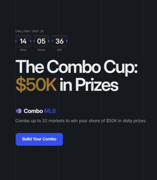 A promotional graphic for Banana Gun's "The Combo Cup: $50K in Prizes" contest, featuring a countdown timer (14 days, 05 hours, 36 min) and a "Build Your Combo" button. It highlights the $50K prize pool in MLB combo betting, aligning with the post's focus on Banana Gun's wallet tracking and copy trading tools for discovering winning parlays.