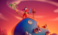 An abstract, blurred digital artwork featuring vibrant pink and orange hues with a blue tower-like structure and a small green palm tree, accompanied by the caption "I just want @Claynosaurz on @opensea." The psychedelic, dreamy aesthetic of the image suggests a desire for the Claynosaurz NFT collection to be available on the OpenSea marketplace.