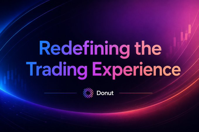 A vibrant purple and blue gradient banner reading 'Redefining the Trading Experience' with the 'Donut' logo at the bottom.
