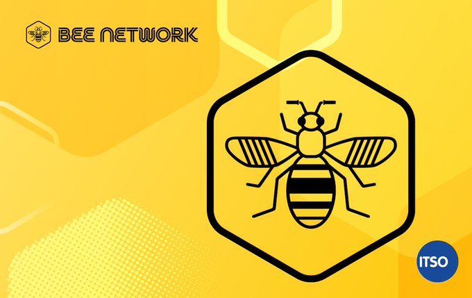 A graphic featuring a bee icon inside a hexagonal frame with "BEE NETWORK" text at the top left and an "ITSO" logo at the bottom right. The image serves as branding for Bee Network, the UK transit system referenced in the post about its early Apple Wallet integration ahead of Transport for London (TfL).