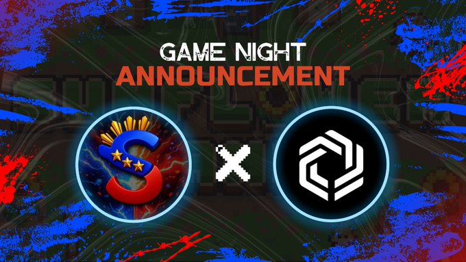 A "GAME NIGHT ANNOUNCEMENT" graphic featuring two team logos with a stylized "S" star design and a hexagonal logo, separated by an "X" on a paint-splattered background.