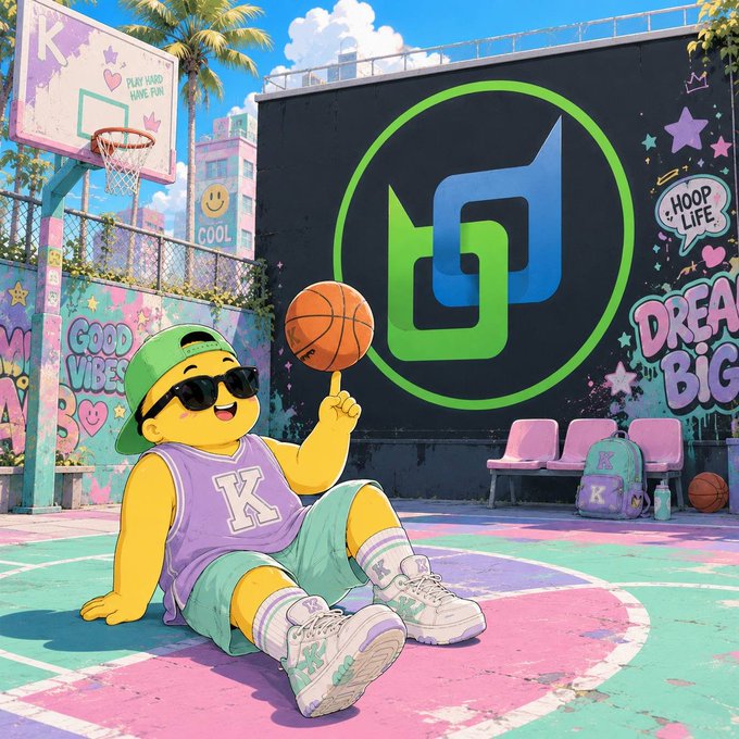 A vibrant cartoon illustration features a cool character in sunglasses and a green cap spinning a basketball on his finger in front of a graffiti-covered court with a 'Hoop Life' logo mural.