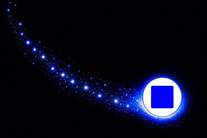 The image features a blue circle with a white border, surrounded by a trail of blue lights that appear to be shooting out from the center of the frame. The background is black, which contrasts with the blue elements in the foreground. The caption reads "Are you bullish about $BASE?". This suggests that there might be some connection between the blue circle and the stock market or financial news related to $BASE.