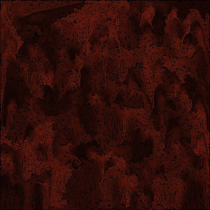 Abstract dark red textured artwork with intricate, flowing patterns resembling carved or embossed designs.