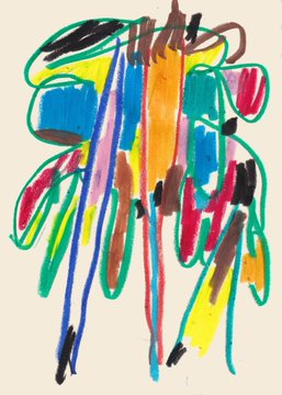 The image features a colorful drawing of a tree with many branches and leaves. The drawing has various shades of green, red, yellow, blue, and orange colors that create an abstract and vibrant piece of art. There are four 1/1’s available for purchase, which means the artist is selling their work online or through a print shop.