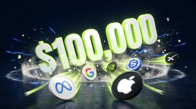 A 3D graphic displaying '$100,000' in large glowing text surrounded by tech company logos including Apple, Google, Meta, NVIDIA, and X.