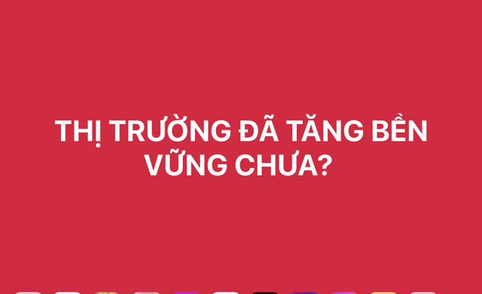 Red graphic with white Vietnamese text asking 'THỊ TRƯỜNG ĐÃ TĂNG BỀN VỮNG CHƯA?' (Has the market risen sustainably?).