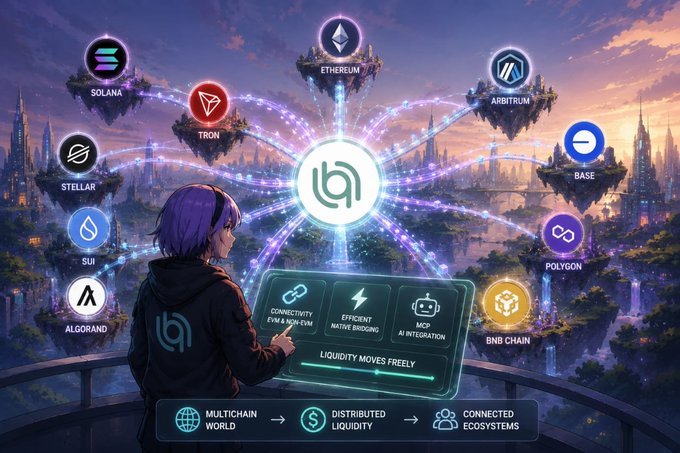 The image features a woman standing next to a computer screen displaying an illustration of a cityscape with various logos representing different cryptocurrency exchanges, such as Bitcoin Cash, Ripple, Solana, and others. The woman appears to be using her phone while looking at the screen. The scene suggests that she is navigating through the complex world of cryptocurrency exchanges and trying to understand how they work together in order to make them function properly.