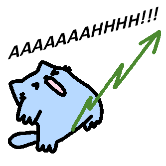 A simple cartoon drawing of a small blue creature screaming 'AAAAAAAAHHHH!!!' while a green arrow points sharply upward, suggesting a sudden price increase.