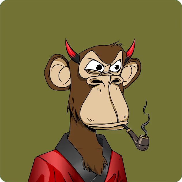 The image features a cartoon monkey wearing a red shirt and smoking a pipe while standing against a green background. The caption below the image reads "I'VE BEEN dreaming about this moment ever since I got my MAYC. I'VE spent a long time searching and waiting for the right one #5987 is it. I'M incredibly excited to finally be part of BAYC, not just as an observer, but as a member of @BoredApeYC". The monkey's attire and actions are consistent with the theme of the post, which seems to revolve around the idea of being part of a community or group.