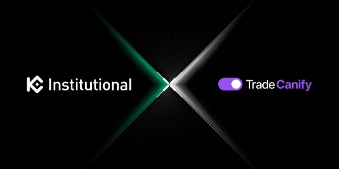 Promotional graphic with black background showing 'KC Institutional' logo on the left and 'TradeCanify' logo on the right, separated by an X-shaped design.