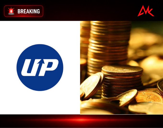 A breaking news style graphic showing the UUP (ProShares UltraPro QQQ) logo next to an image of stacked gold coins, with a 'BREAKING' alert in the top left corner.