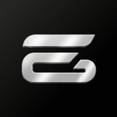 A stylized silver metallic 'G' logo on a black background.