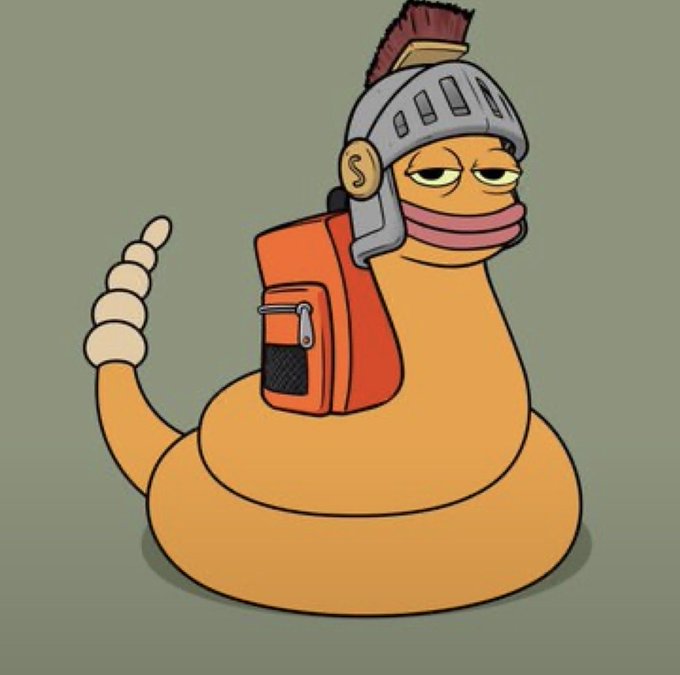 A cartoon worm character wearing a Roman-style helmet with a red mohawk, an orange backpack, and a pink scarf, sitting coiled up with a relaxed, half-lidded expression.

The image visually embodies the post's point about Slippy being designed with multiple personality traits—appearing simultaneously as a warrior (helmet and mohawk), an adventurer (backpack), and a laid-back slacker (lounging posture and unbothered expression)—reflecting the "12 separate personalities" concept mentioned in the caption.