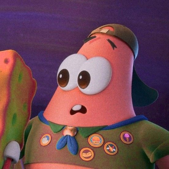 An image of Patrick Star from SpongeBob SquarePants dressed in a scout uniform with a cap and merit badges, looking surprised.