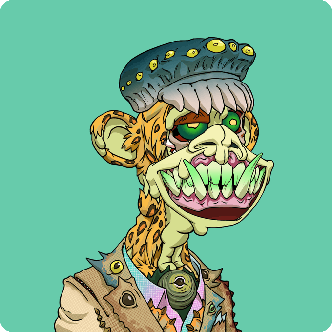 A menacing green-skinned mutant ape with sharp jagged teeth, bloodshot eyes, and an exposed brain under a flat cap dominates the illustration, matching the "Mutant #10519" NFT referenced in the post about being purchased for 1.66 WETH from the "Return to Monke" collection on OpenSea.