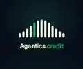 A dark logo graphic with an audio waveform design and the text 'Agentics.credit' in green.