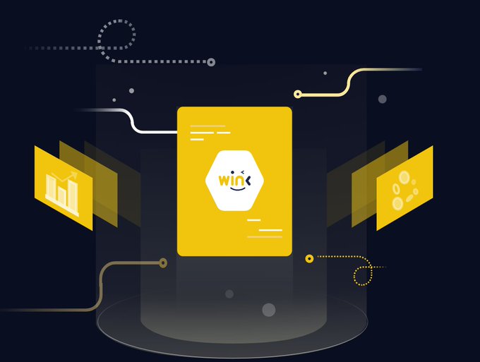 The image features a stylized illustration with a central yellow cube displaying the text "WIN" inside a white hexagon, flanked by two floating yellow panels showing a bar chart and circular icons, all connected by dotted lines and circuit-like pathways against a dark background.

This visual metaphorically represents the role of oracles in Web3—the central "WIN" cube symbolizes the blockchain's trusted core, while the surrounding panels and connecting lines illustrate how oracles gather and relay external data from the real world into the blockchain, bridging on-chain and off-chain information.
