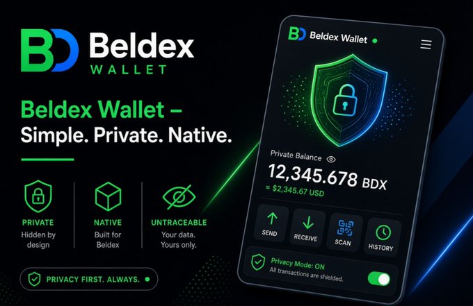An advertisement for 'Beldex Wallet' displays a balance of 12,345.678 BDX (≈ $2,345.67 USD) with features highlighted as Private, Native, and Untraceable.