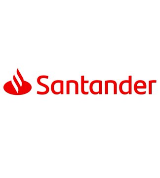 The image shows the red Santander bank logo, featuring the company's signature flame-like emblem alongside the "Santander" wordmark, which relates to the post about Banco Santander disclosing ownership of $4.3M in BlackRock's spot Bitcoin ETF (IBIT).