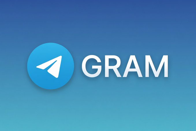 The image shows the Gram (GRAM) logo, featuring a white paper airplane icon inside a blue circle next to the word "GRAM" in bold white letters, all set against a gradient blue background. This aligns with the post's announcement about Telegram's integration of the TON/Gram wallet, symbolizing the messaging app's branding and its role in bringing crypto to over a billion users.
