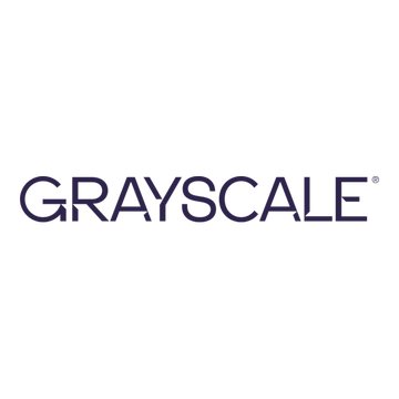 A simple logo design featuring the word 'GRAYSCALE' in dark blue capital letters centered on a white background.