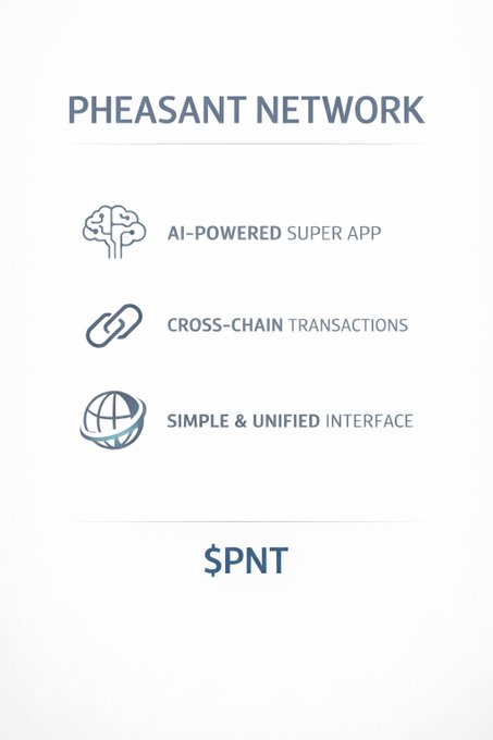 The image shows a poster for Pheasant Network, which is an AI-powered Super App that unifies chain actions into one place. The poster highlights the app's features by drawing three icons representing different aspects of the app: a brain icon, a globe icon, and a link icon. These icons symbolize the app's ability to simplify and streamline various tasks through its intelligent design. The text on the poster reads "Blockchain fragmentation slow DeFi growth. Pheasant Network bring a clear Super App that unify chain action in one place." This message emphasizes how the app can help address the challenges faced by DeFi projects due to blockchain fragmentation, ultimately improving their efficiency and user experience.