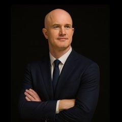A portrait of Coinbase CEO Brian Armstrong, arms crossed in a dark suit against a black background, accompanies news about his statement on potential U.S. crypto regulatory action in mid-September.