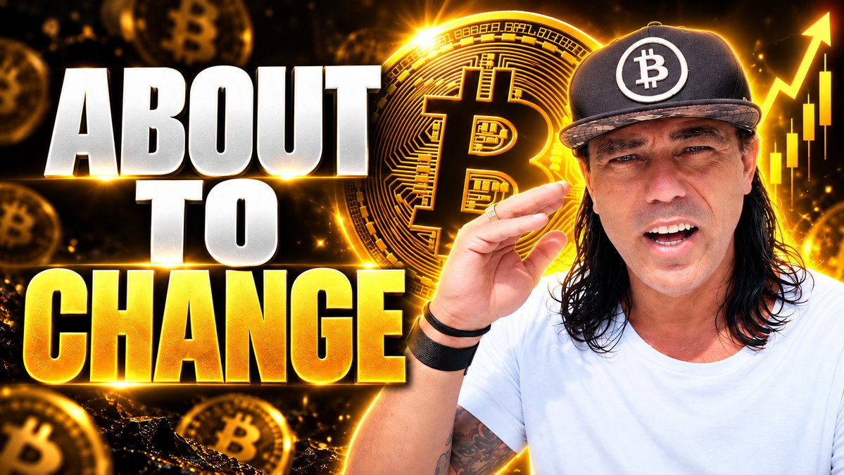 A YouTube thumbnail featuring a man in a Bitcoin cap with the bold text 'ABOUT TO CHANGE', set against a golden Bitcoin background.