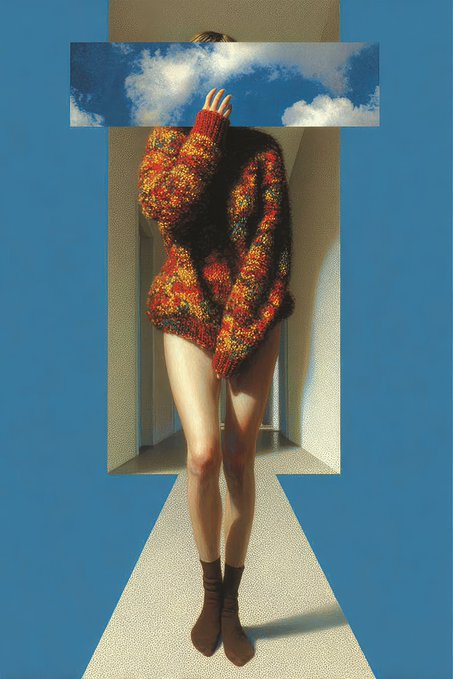 The image features a person wearing an orange sweater, standing in front of a doorway with their head turned towards the camera. They are also holding up a sign that reads "Good Morning", which adds a sense of warmth and friendliness to the scene. The background is blue, providing a contrasting color to the warm tones of the sweater and the person's face.