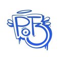 A small blue and white logo or doodle featuring the letters 'PT' with a halo and wings.