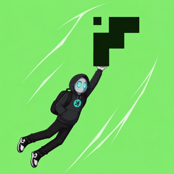 A stylized robot mascot in a hoodie reaches upward to hold up a large "iF" or pixel-art logo against a vibrant green background, visually reinforcing the "Last chance to earn" call-to-action by portraying an energetic grab for the $20,000 USDC trading rewards on TxFlow.
